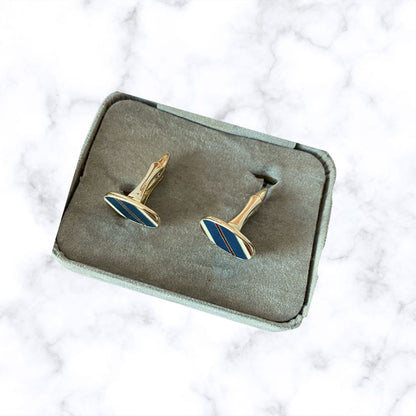 Stunning Blue,Red and Cream Oval Vintage Cufflinks in the Original Box - Perfect Gift Idea