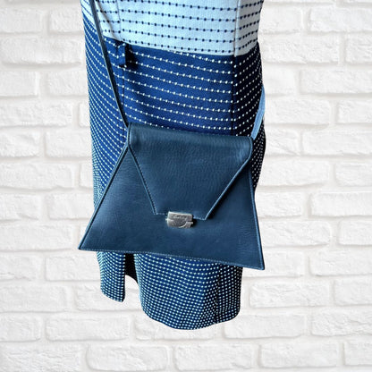 Vintage 60s Mod Style Navy Blue Triangle Cross Body Bag with Adjustable Shoulder Strap