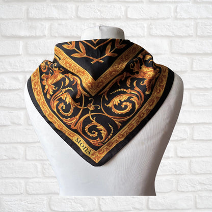 Black and Gold Baroque Style Large Square Vintage Scarf. Great Gift idea.