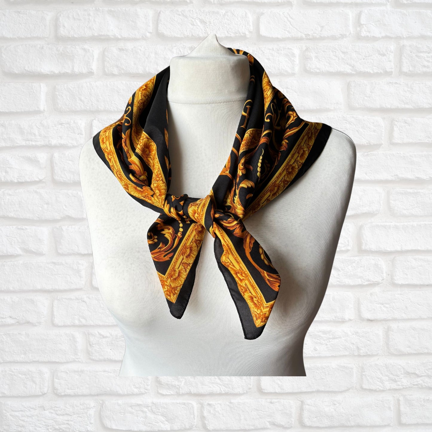 Black and Gold Baroque Style Large Square Vintage Scarf. Great Gift idea.