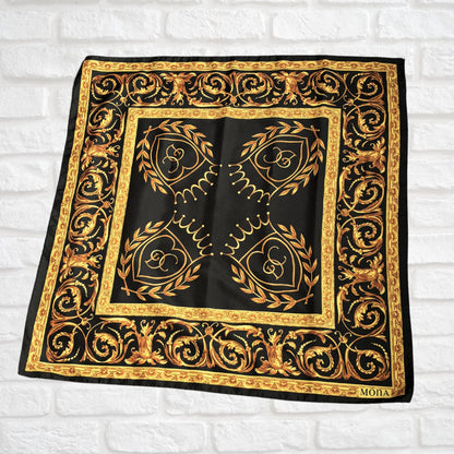 Black and Gold Baroque Style Large Square Vintage Scarf. Great Gift idea.