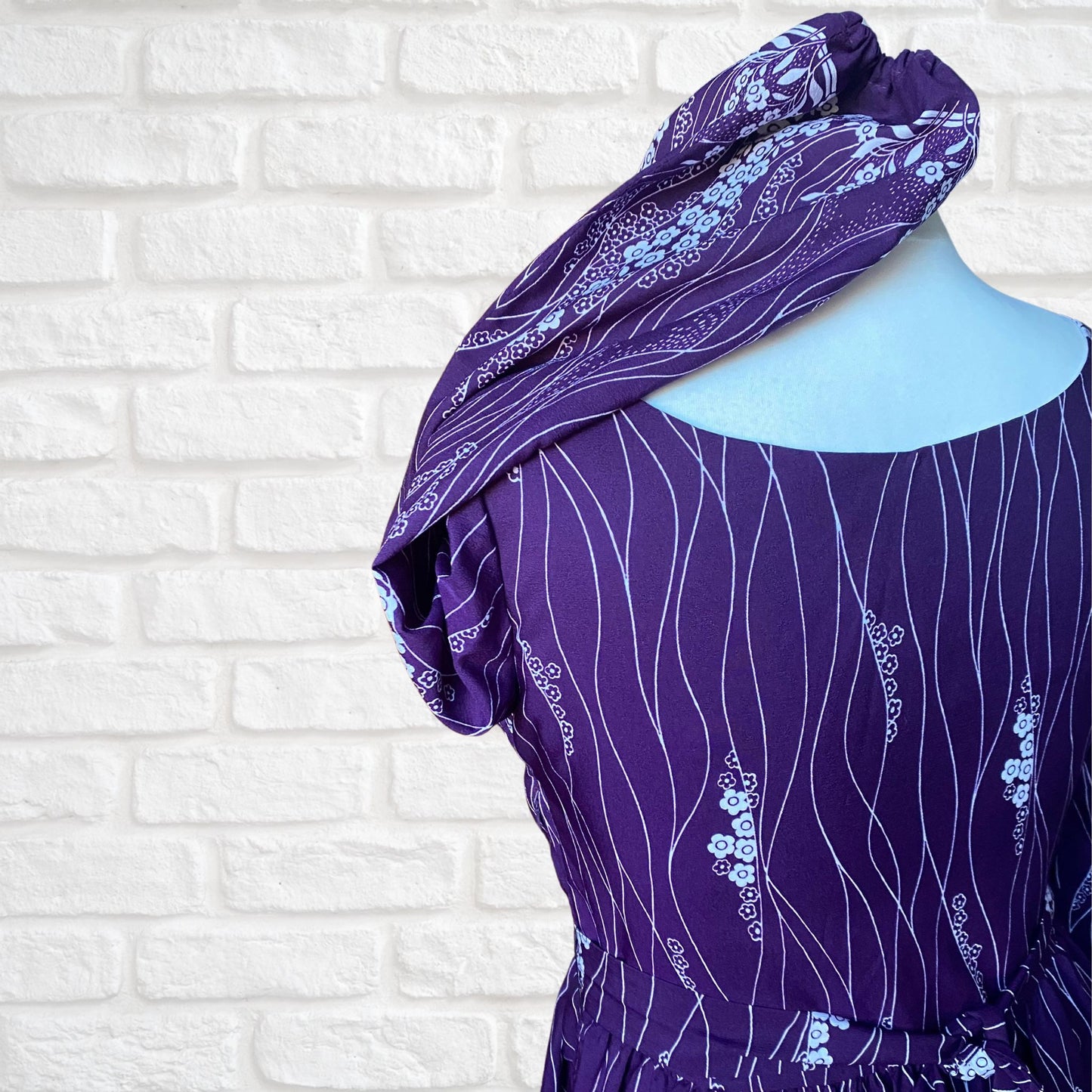 70s purple maxi with white floral print. Approx  U.K size 14 -16