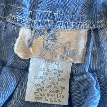 80s sky blue vintage mini skirt with white double ruffle hem. Approx UK size 6-10