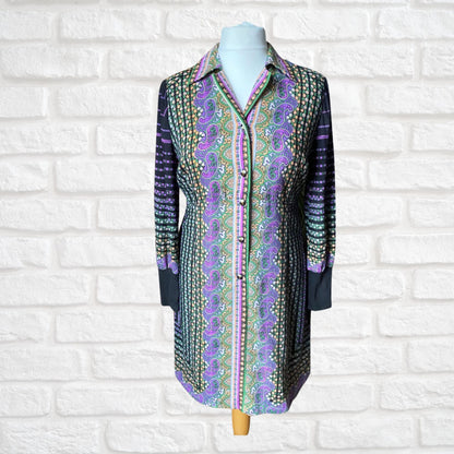 70s long purple paisley floral shirt waister dress . Approx U.K size 12