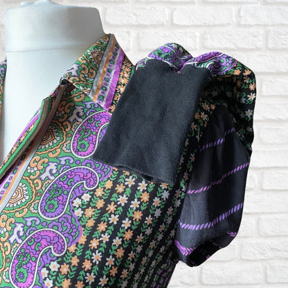 70s long purple paisley floral shirt waister dress . Approx U.K size 12