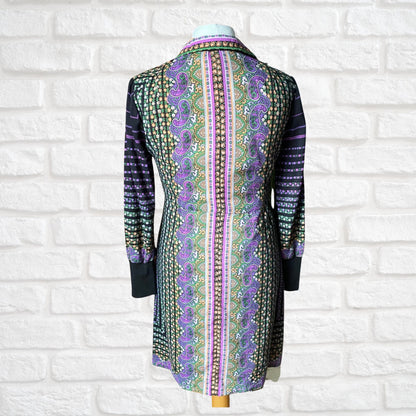 70s long purple paisley floral shirt waister dress . Approx U.K size 12