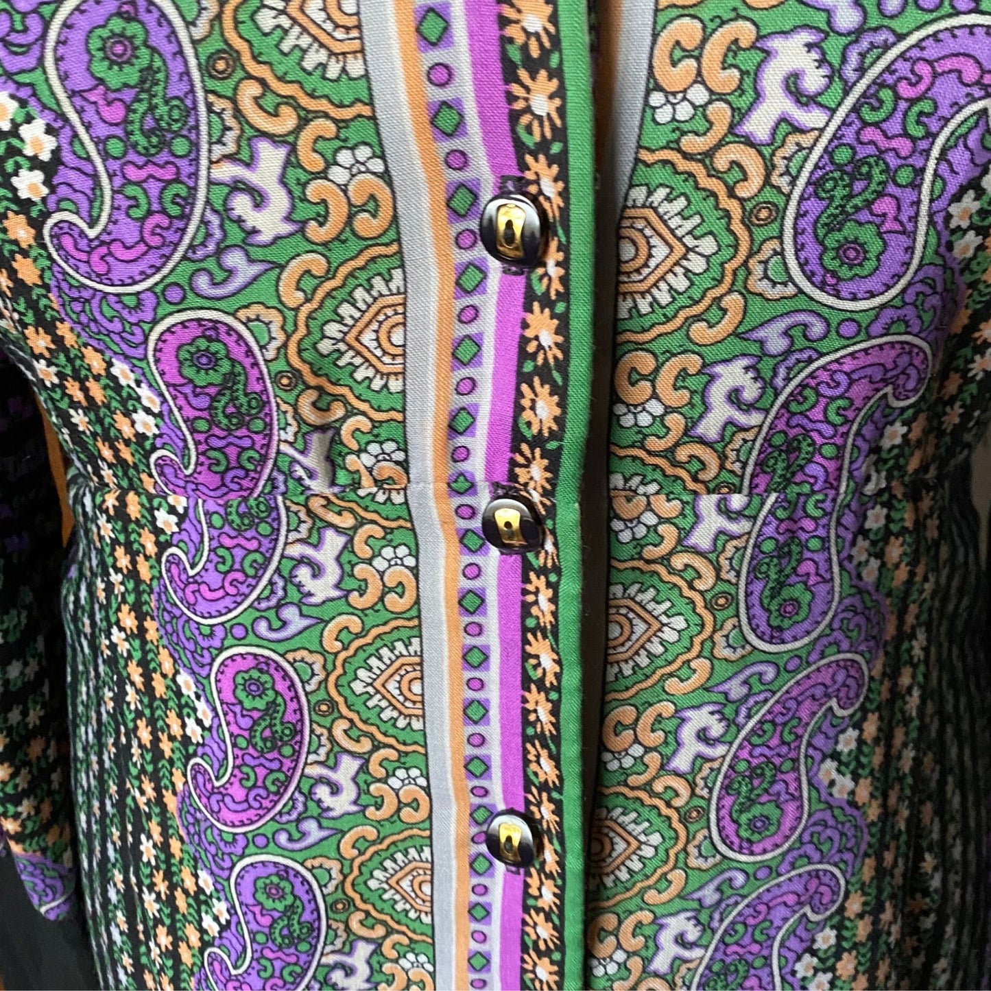 70s long purple paisley floral shirt waister dress . Approx U.K size 12