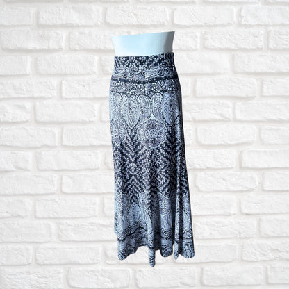 1970s Black and White Boho Style Cotton Vintage Maxi Skirt . Approx UK size 8-10