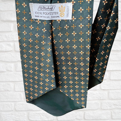 70s Wide Green Vintage Tie with orange, cream and green abstract floral design.