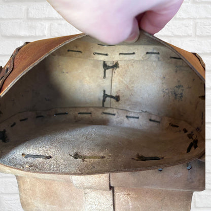 Vintage 70s Brown Tooled Leather Shoulder Bag with Front Flap and Hidden Metal Clasp