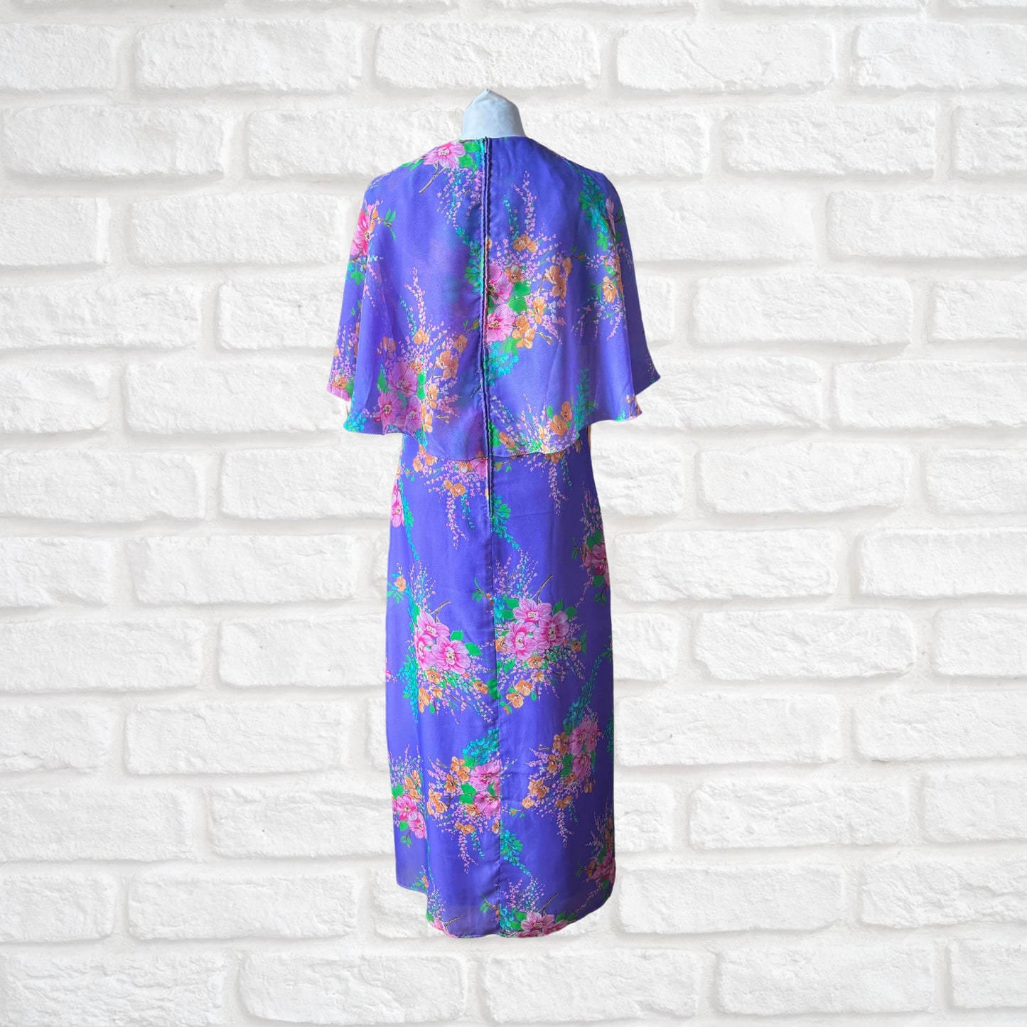 70s mauve, pink , yellow and green floaty floral maxi dress. Approx U.K. size 8-10