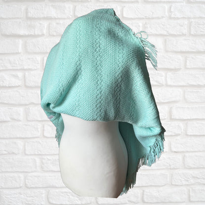 Vintage 70s Boho style Knitted Turquoise Vintage Poncho. Approx UK size 8-10