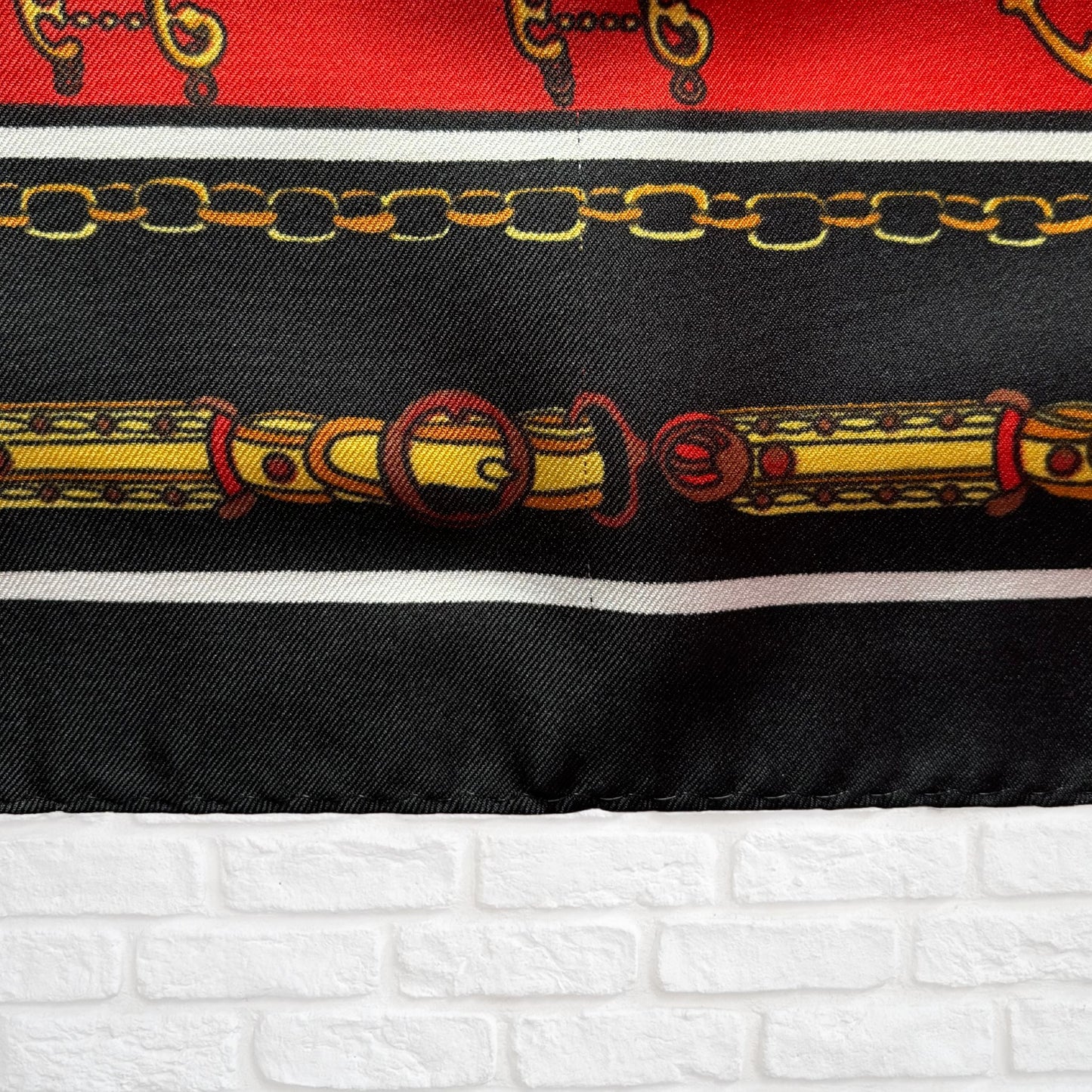 Stylish Black, Red, Yellow, White and Gold Equestrian Style Square Vintage Scarf. Great Gift idea