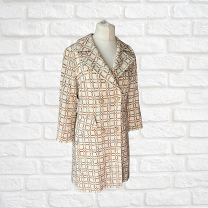 Vintage 60s/70s Cream and Copper Wool Blend Checked Vintage Coat Approx UK size 12-14