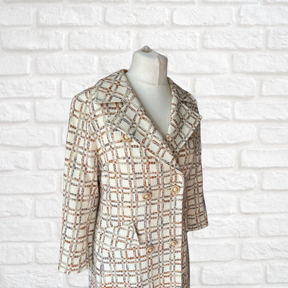 Vintage 60s/70s Cream and Copper Wool Blend Checked Vintage Coat Approx UK size 12-14