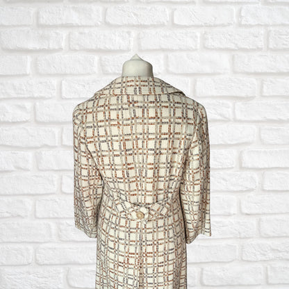 Vintage 60s/70s Cream and Copper Wool Blend Checked Vintage Coat Approx UK size 12-14