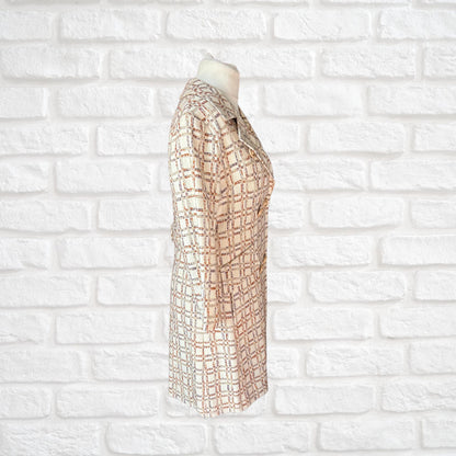 Vintage 60s/70s Cream and Copper Wool Blend Checked Vintage Coat Approx UK size 12-14