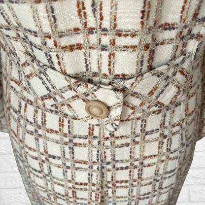 Vintage 60s/70s Cream and Copper Wool Blend Checked Vintage Coat Approx UK size 12-14