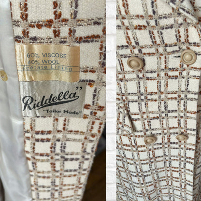 Vintage 60s/70s Cream and Copper Wool Blend Checked Vintage Coat Approx UK size 12-14