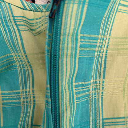 50s cotton blue and green checked summer dress . Approx  UK  8-10