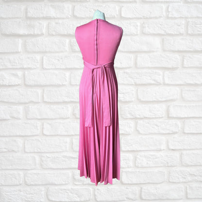 Pink vintage Grecian style, deep v neck maxi dress. Approx UK size 6-8