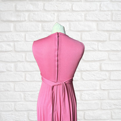 Pink vintage Grecian style, deep v neck maxi dress. Approx UK size 6-8