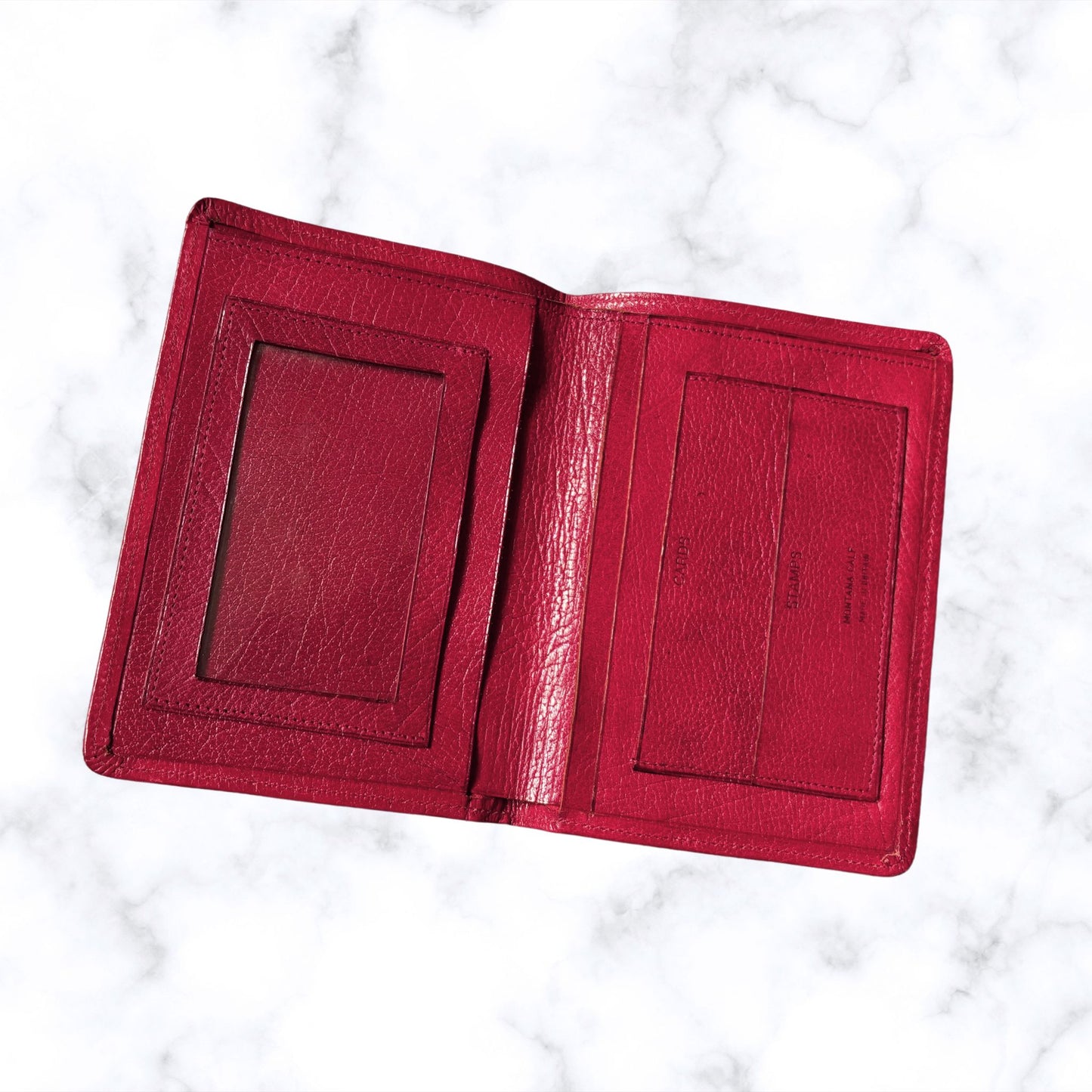 Vintage Red Leather Bifold Wallet with Multiple Compartments - Stylish and Practical