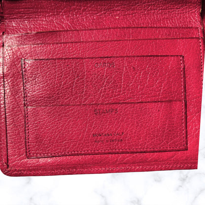 Vintage Red Leather Bifold Wallet with Multiple Compartments - Stylish and Practical