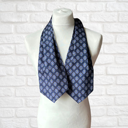 60s mod style blue and white Paisley print vintage cravat. Made in Britain by Tootal