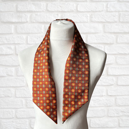 60s mod style orange geometric floral vintage cravat/ scarf.