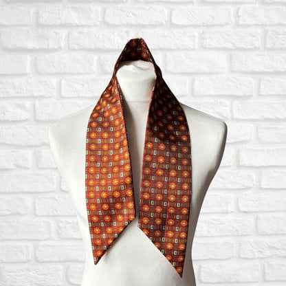 60s mod style orange geometric floral vintage cravat/ scarf.