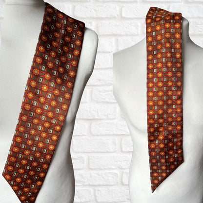 60s mod style orange geometric floral vintage cravat/ scarf.