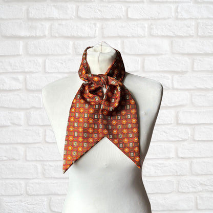 60s mod style orange geometric floral vintage cravat/ scarf.