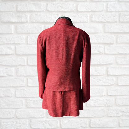 Vintage 90s Red and Black Textured Mini Skirt Suit. Approx UK size 8-10