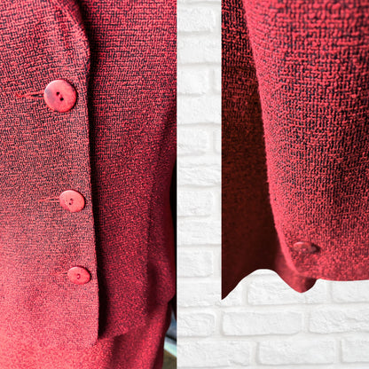 Vintage 90s Red and Black Textured Mini Skirt Suit. Approx UK size 8-10