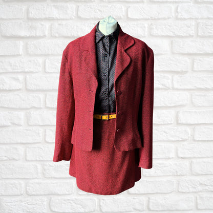 Vintage 90s Red and Black Textured Mini Skirt Suit. Approx UK size 8-10