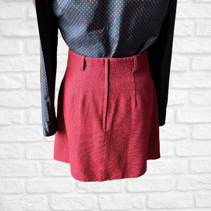 Vintage 90s Red and Black Textured Mini Skirt Suit. Approx UK size 8-10