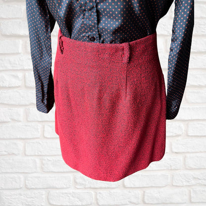 Vintage 90s Red and Black Textured Mini Skirt Suit. Approx UK size 8-10