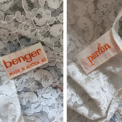 Vintage 60s White Lace Fitted Slip Dress with bow detail. Approx U.K. size 4-6