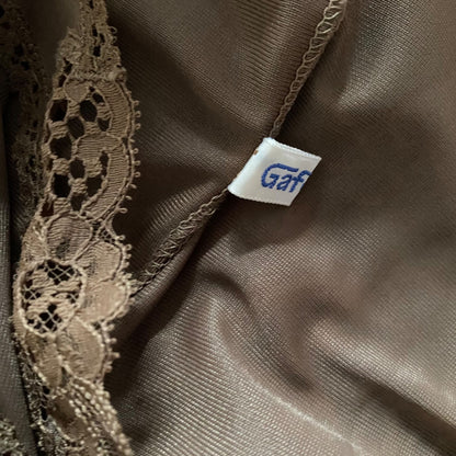60s brown lace trimmed silky Italian slip. Approx U.K. size 12