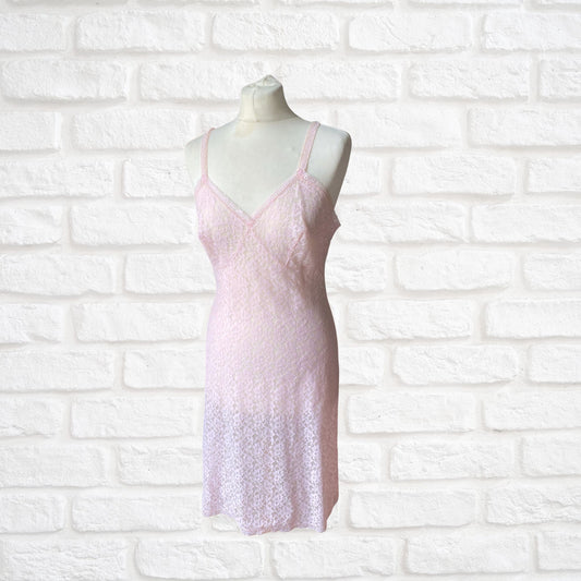 60s pink lace fitted full slip by St. Michael. Approx U.K. size 8-10