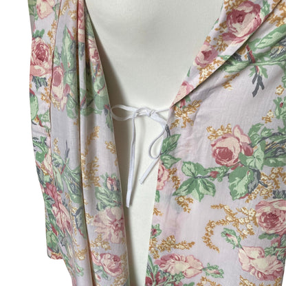 Full Length Pink Floral Vintage Robe with Ribbon Belt. Approx U.K. size 12-16