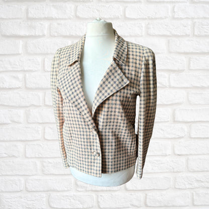 Vintage 80s Pink and Grey Check Long Sleeved Jacket. Approx UK size 12 - 16