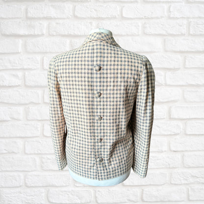 Vintage 80s Pink and Grey Check Long Sleeved Jacket. Approx UK size 12 - 16