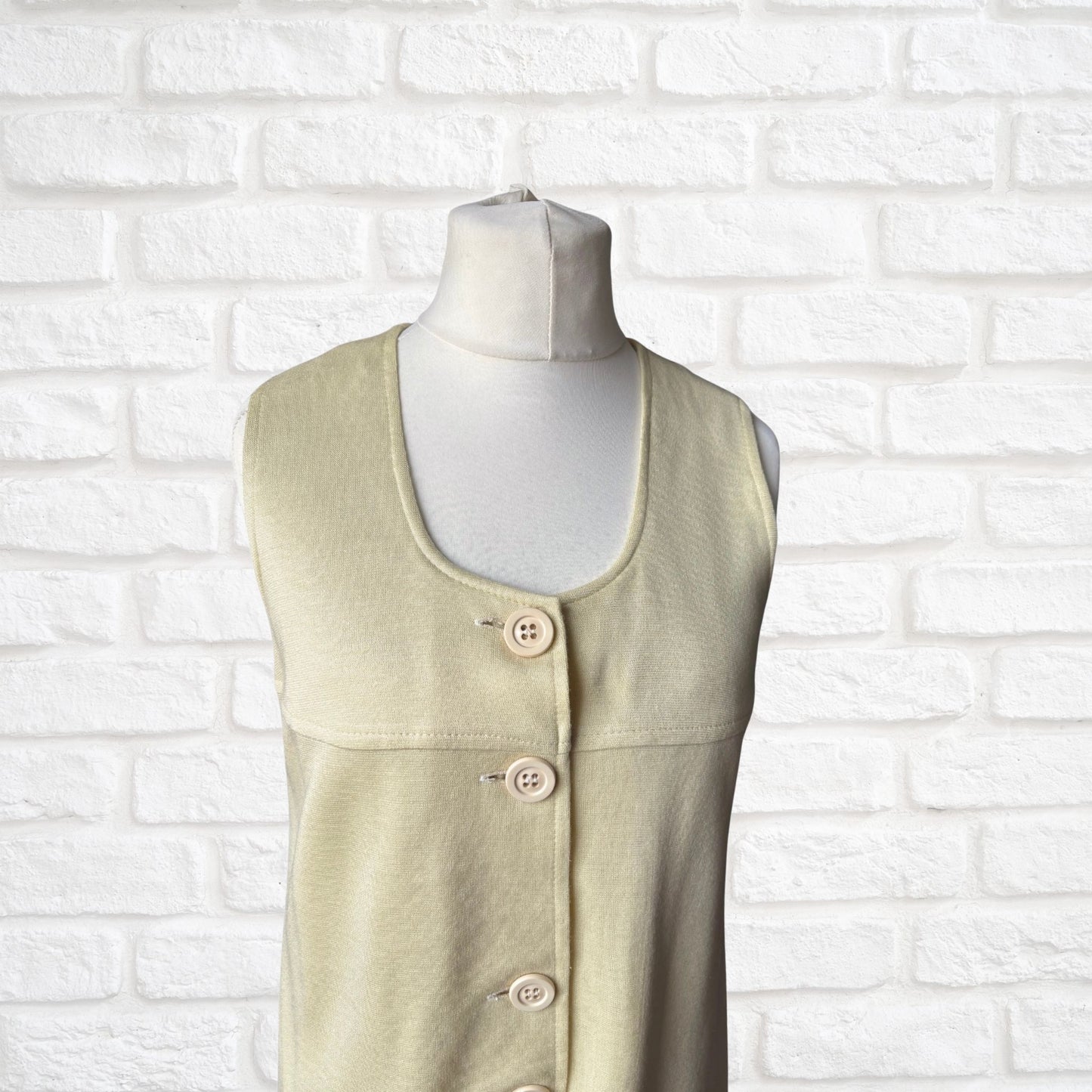 60s Cream Button Down Vintage Mini Pinafore Dress . Approx UK size  12-14