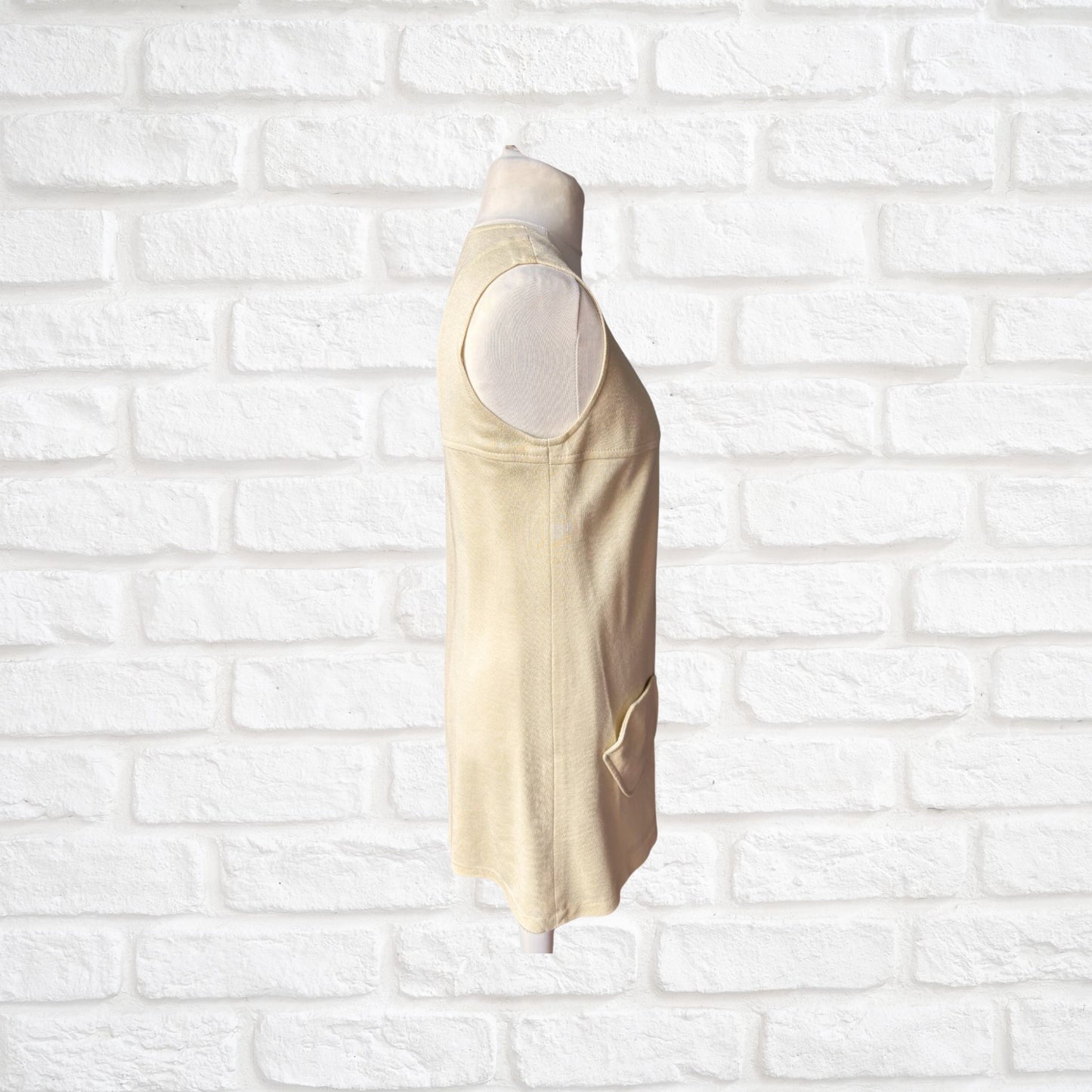 60s Cream Button Down Vintage Mini Pinafore Dress . Approx UK size  12-14