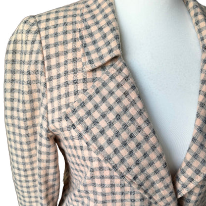 Vintage 80s Pink and Grey Check Long Sleeved Jacket. Approx UK size 12 - 16