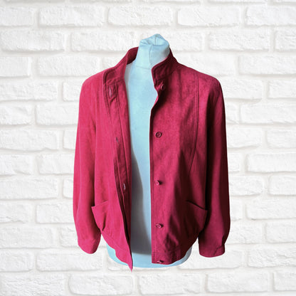 Vintage 80s Cherry Red Moleskin Blouson Style Jacket. Approx UK size 8- 12