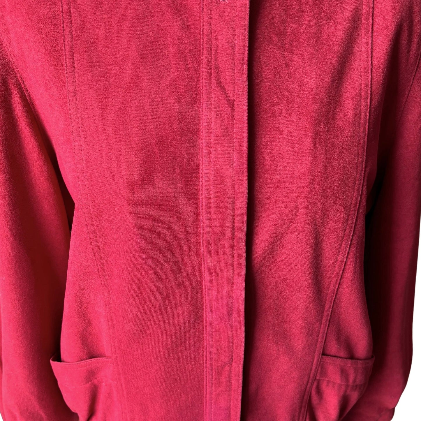 Vintage 80s Cherry Red Moleskin Blouson Style Jacket. Approx UK size 8- 12