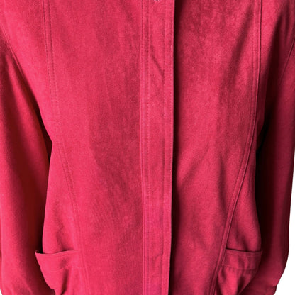 Vintage 80s Cherry Red Moleskin Blouson Style Jacket. Approx UK size 8- 12